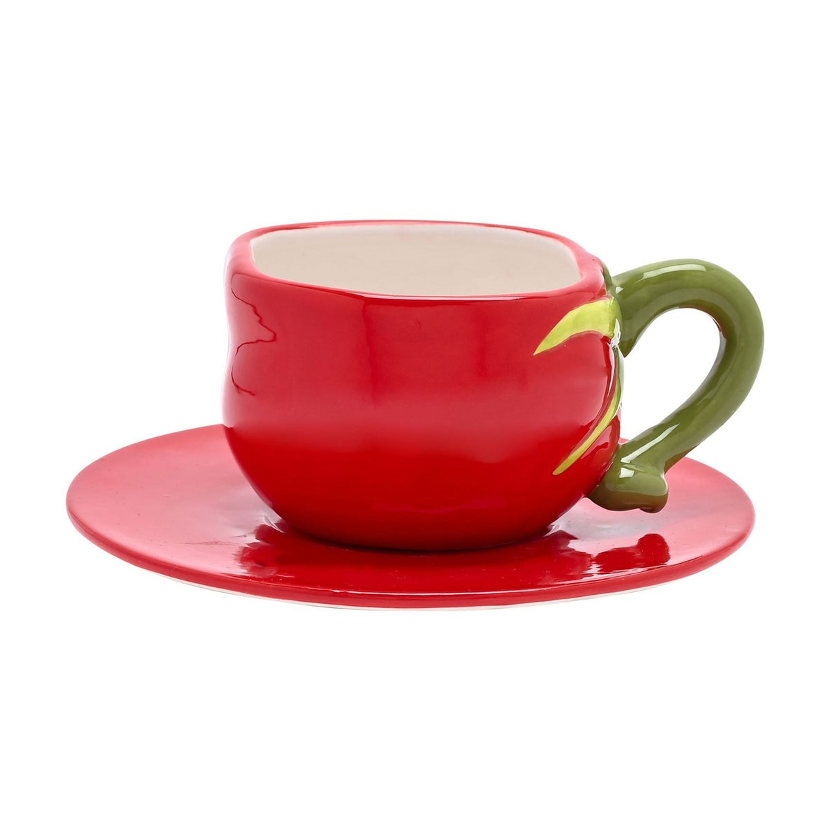 Tomato Stoneware Cup & Saucer 200ml with Stalk Handle - Red