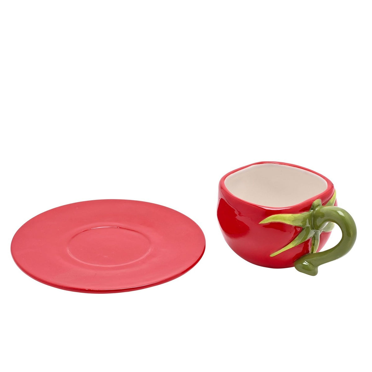 Tomato Stoneware Cup & Saucer 200ml with Stalk Handle - Red