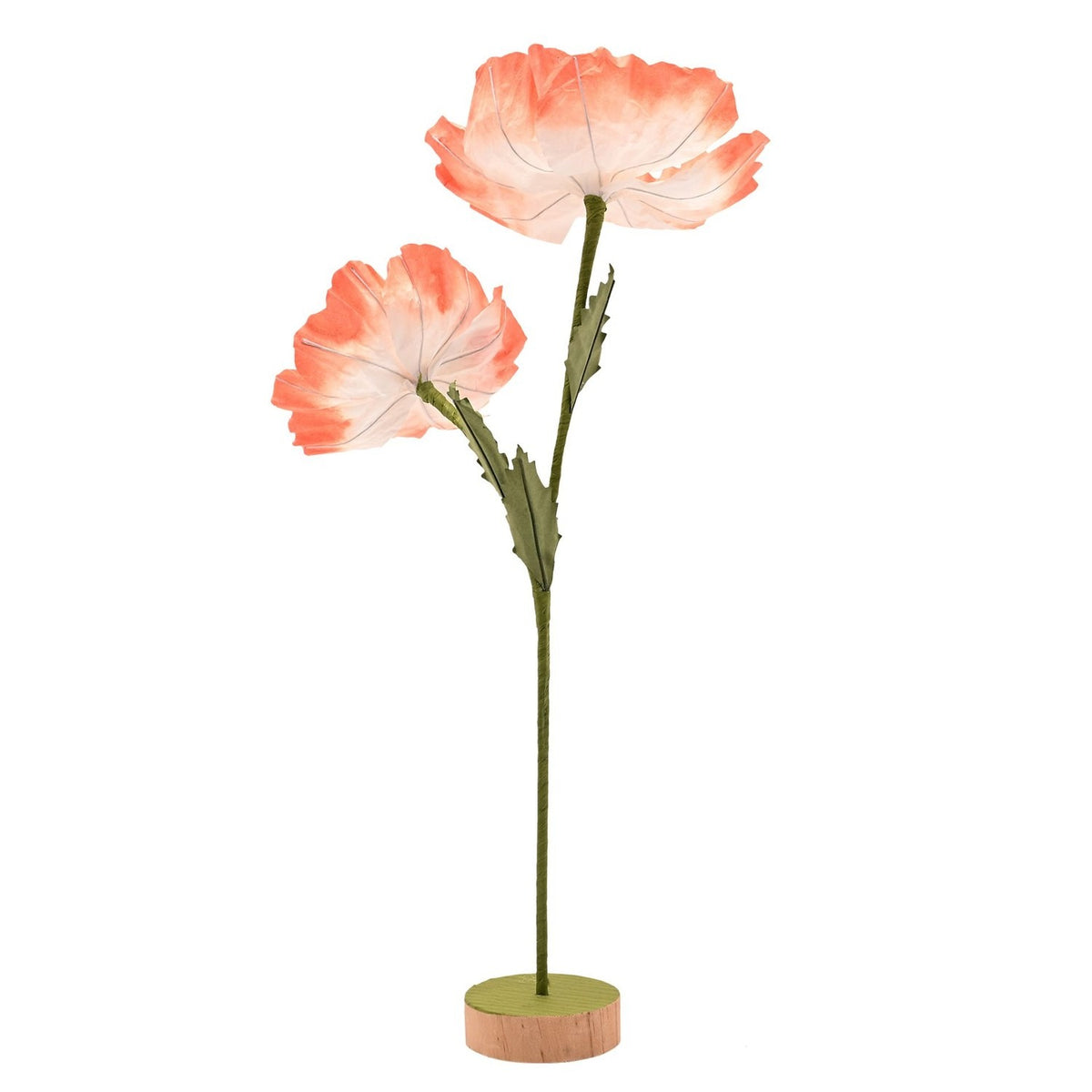 Two Flowers on Single Stem Faux Plant with Stand - Peach & Green