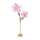 Two Purple Faux Flowers on a Single Stem with Stand - Green
