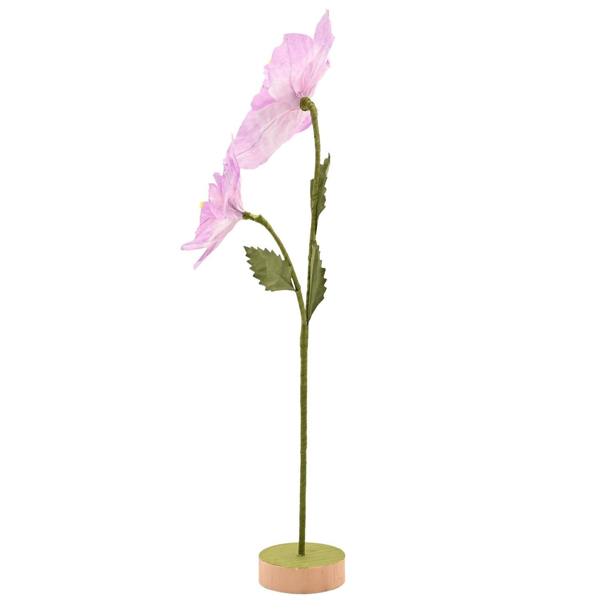 Two Purple Faux Flowers on a Single Stem with Stand - Green