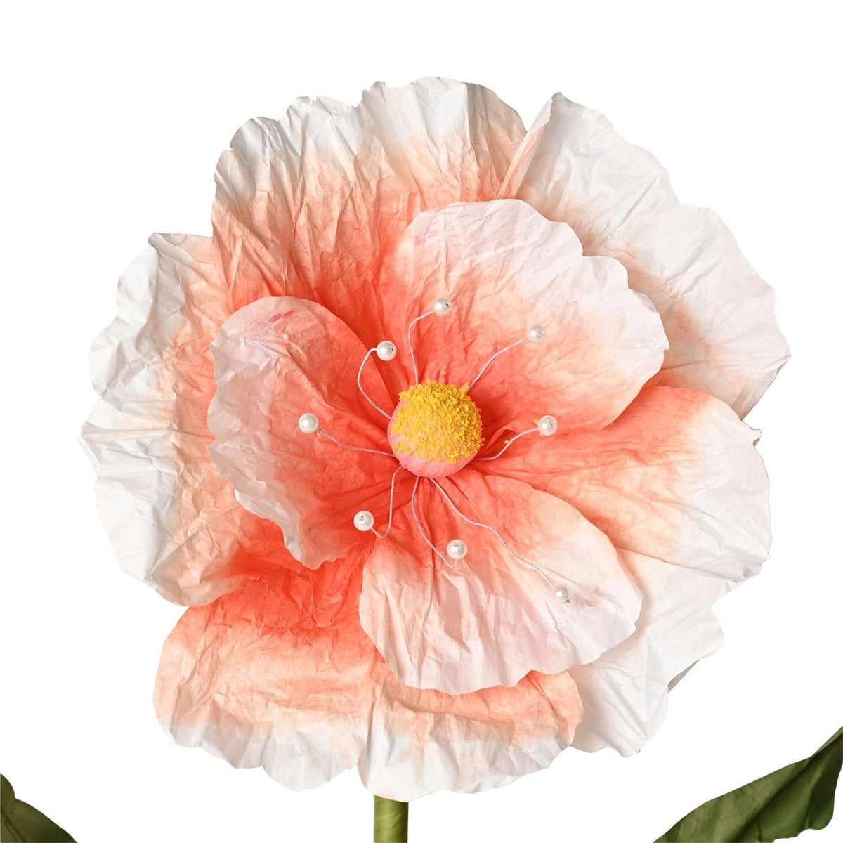 Isterlyn Flower Stand Ornament with Orange & White Petals - Green