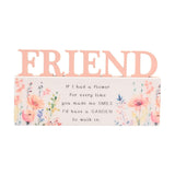 Friend Floral Word Freestanding Wooden Quote Plaque - Peach