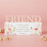 Friend Floral Word Freestanding Wooden Quote Plaque - Peach