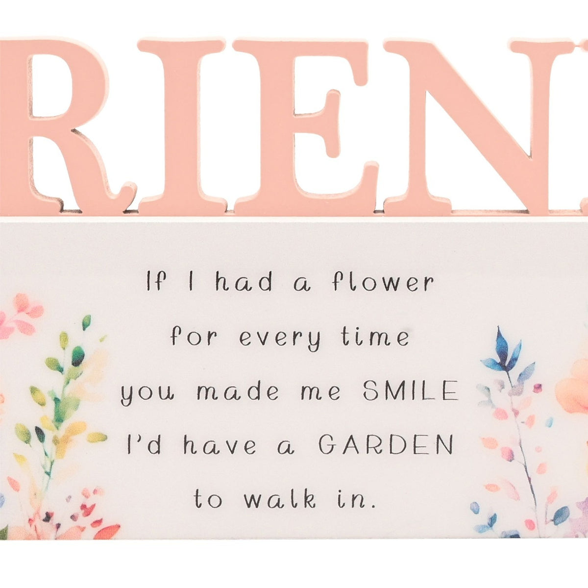 Friend Floral Word Freestanding Wooden Quote Plaque - Peach