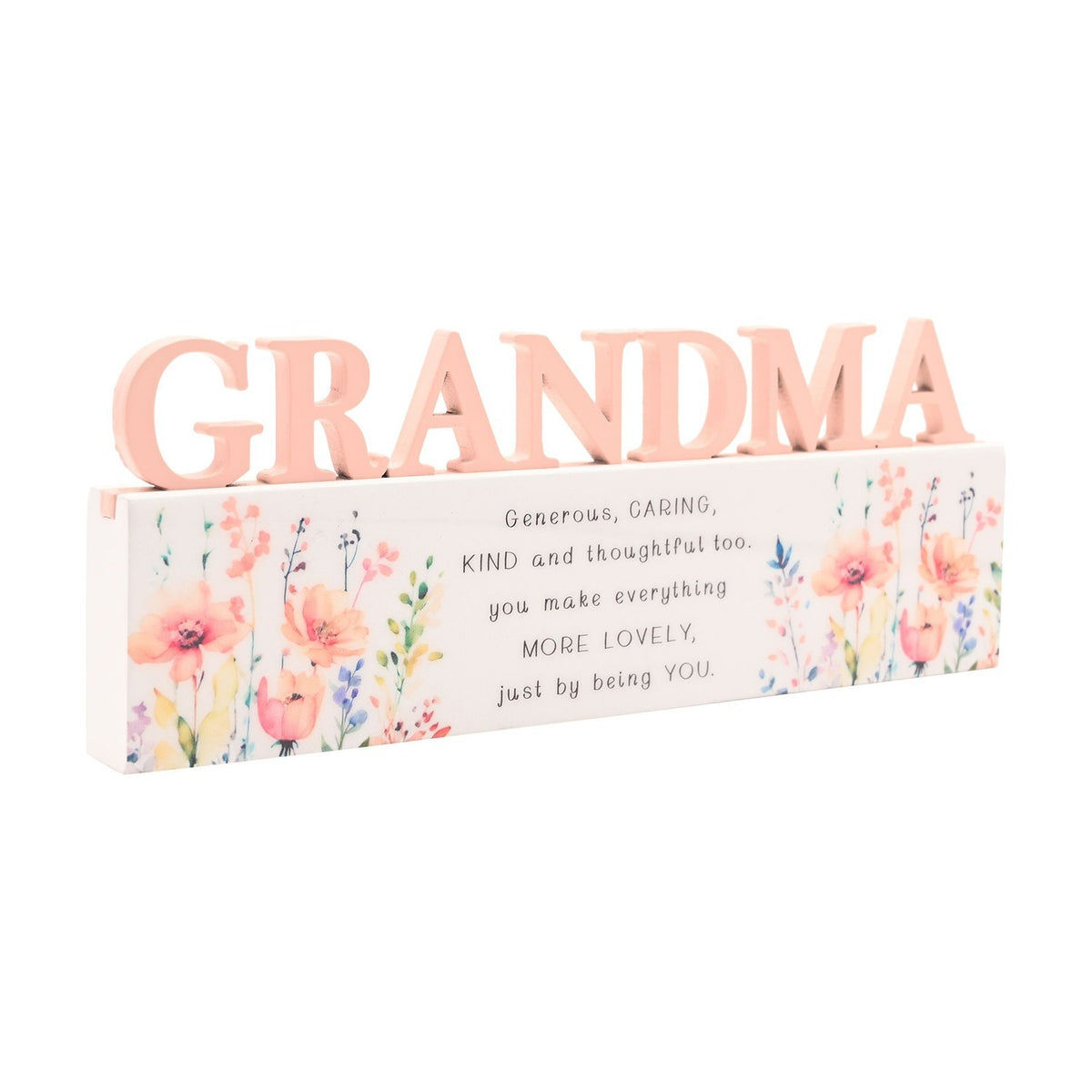 Grandma Floral Word Freestanding Wooden Verse Plaque - Peach