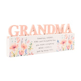 Grandma Floral Word Freestanding Wooden Verse Plaque - Peach