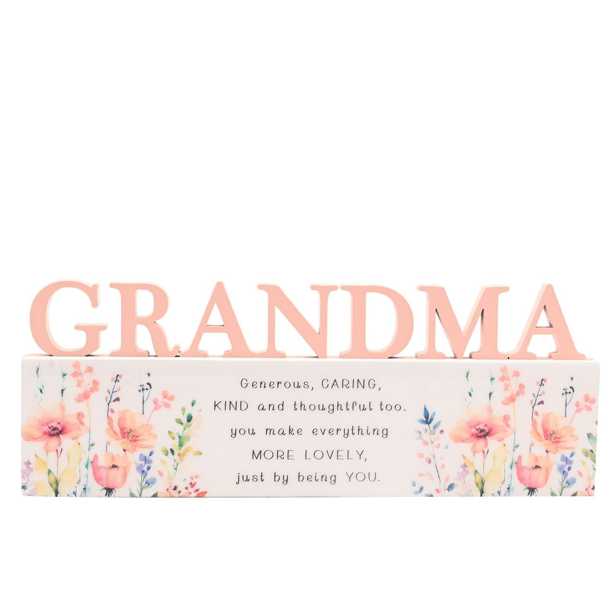 Grandma Floral Word Freestanding Wooden Verse Plaque - Peach