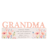 Grandma Floral Word Freestanding Wooden Verse Plaque - Peach