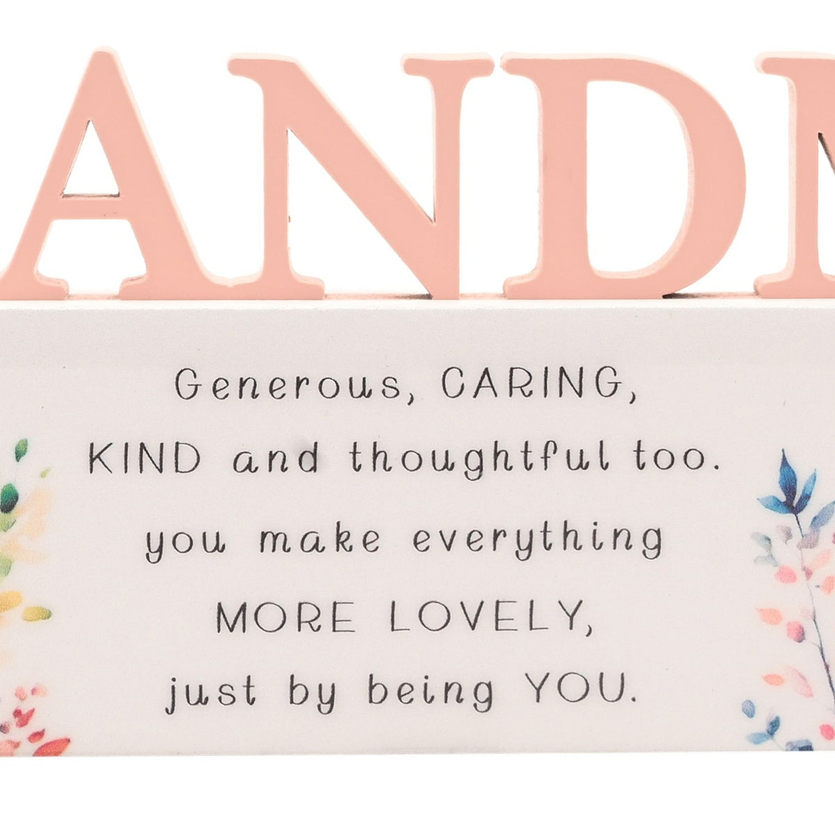 Grandma Floral Word Freestanding Wooden Verse Plaque - Peach