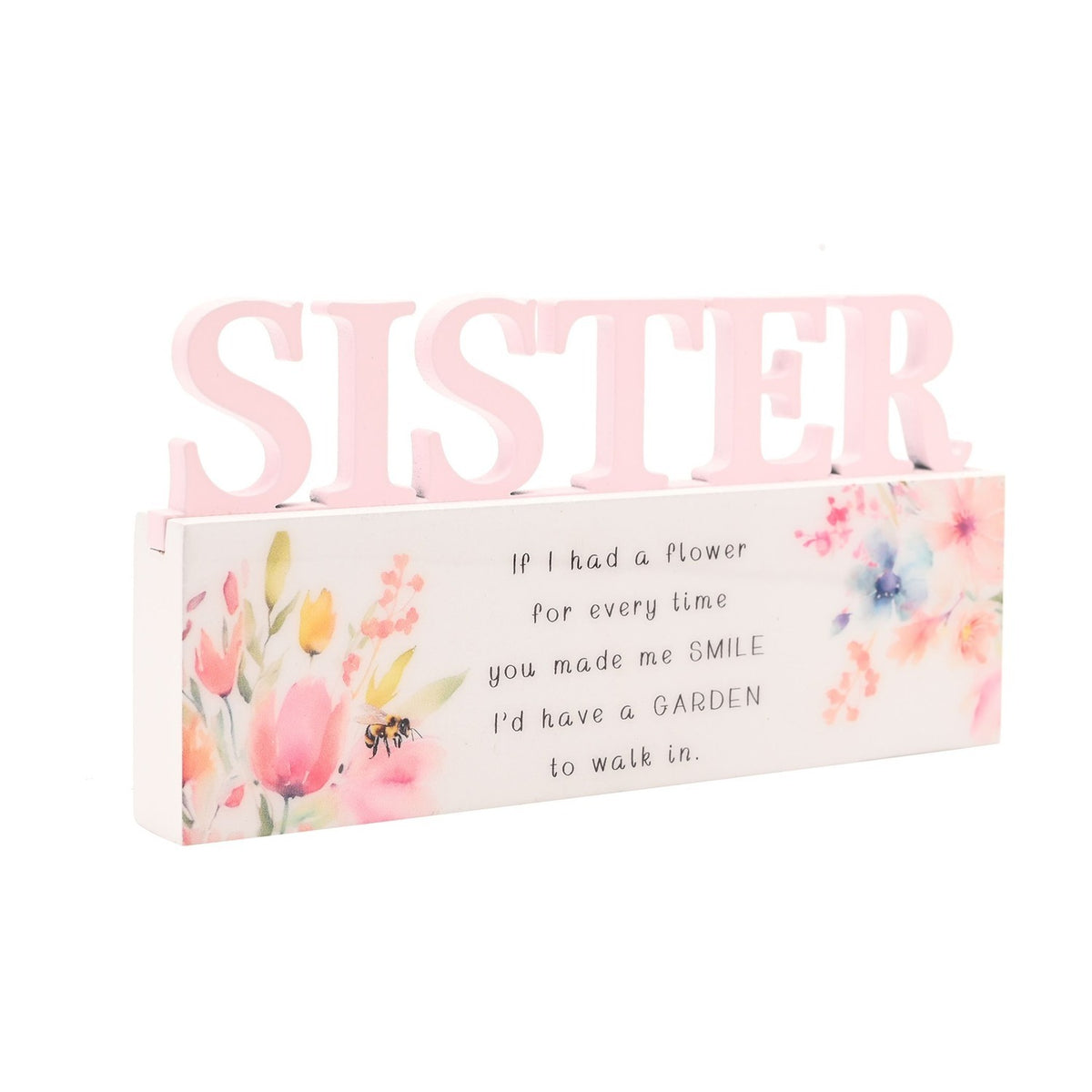 Sister Floral Word Wooden Wall Art with Garden Verse - Pink
