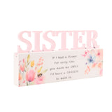 Sister Floral Word Wooden Wall Art with Garden Verse - Pink