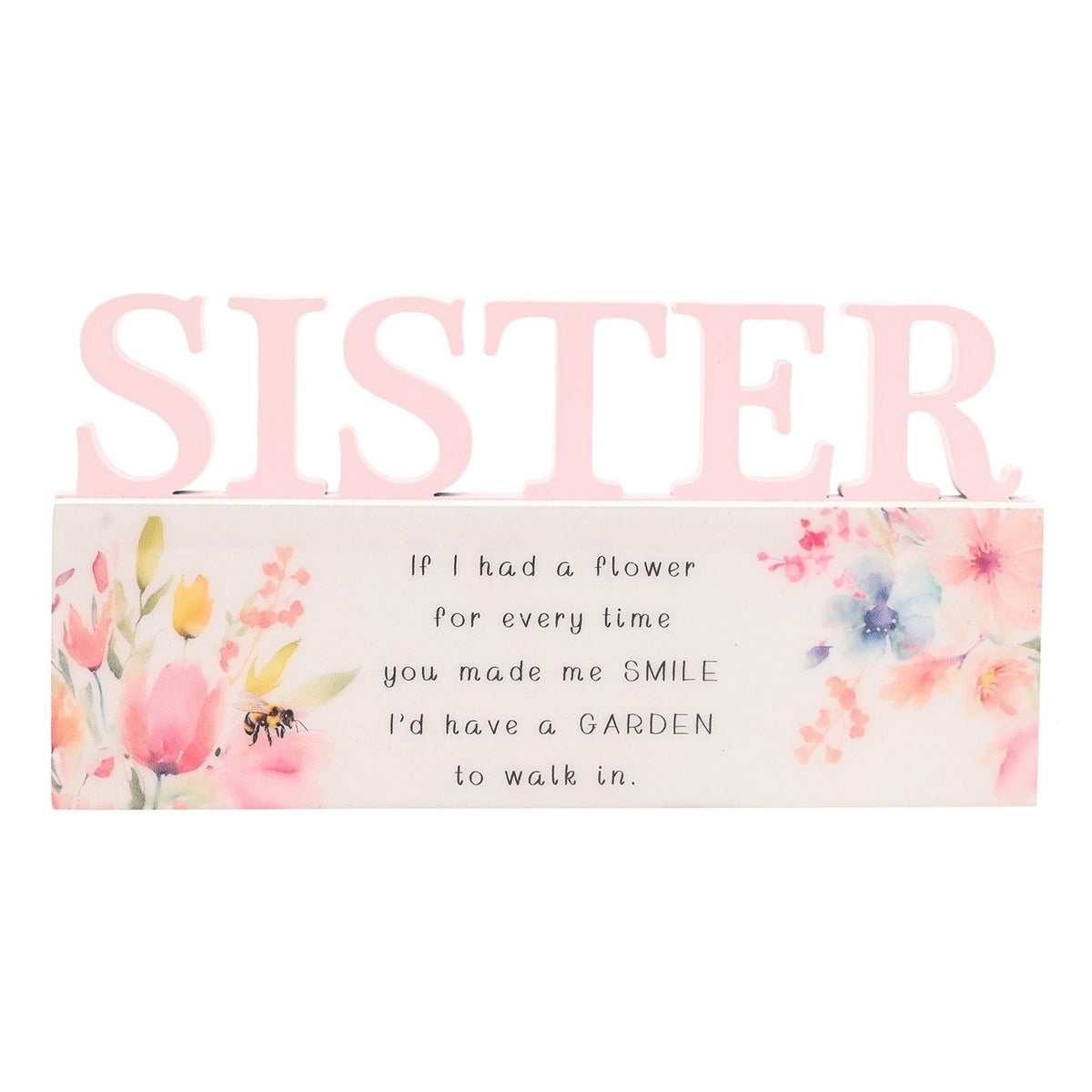 Sister Floral Word Wooden Wall Art with Garden Verse - Pink