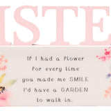 Sister Floral Word Wooden Wall Art with Garden Verse - Pink