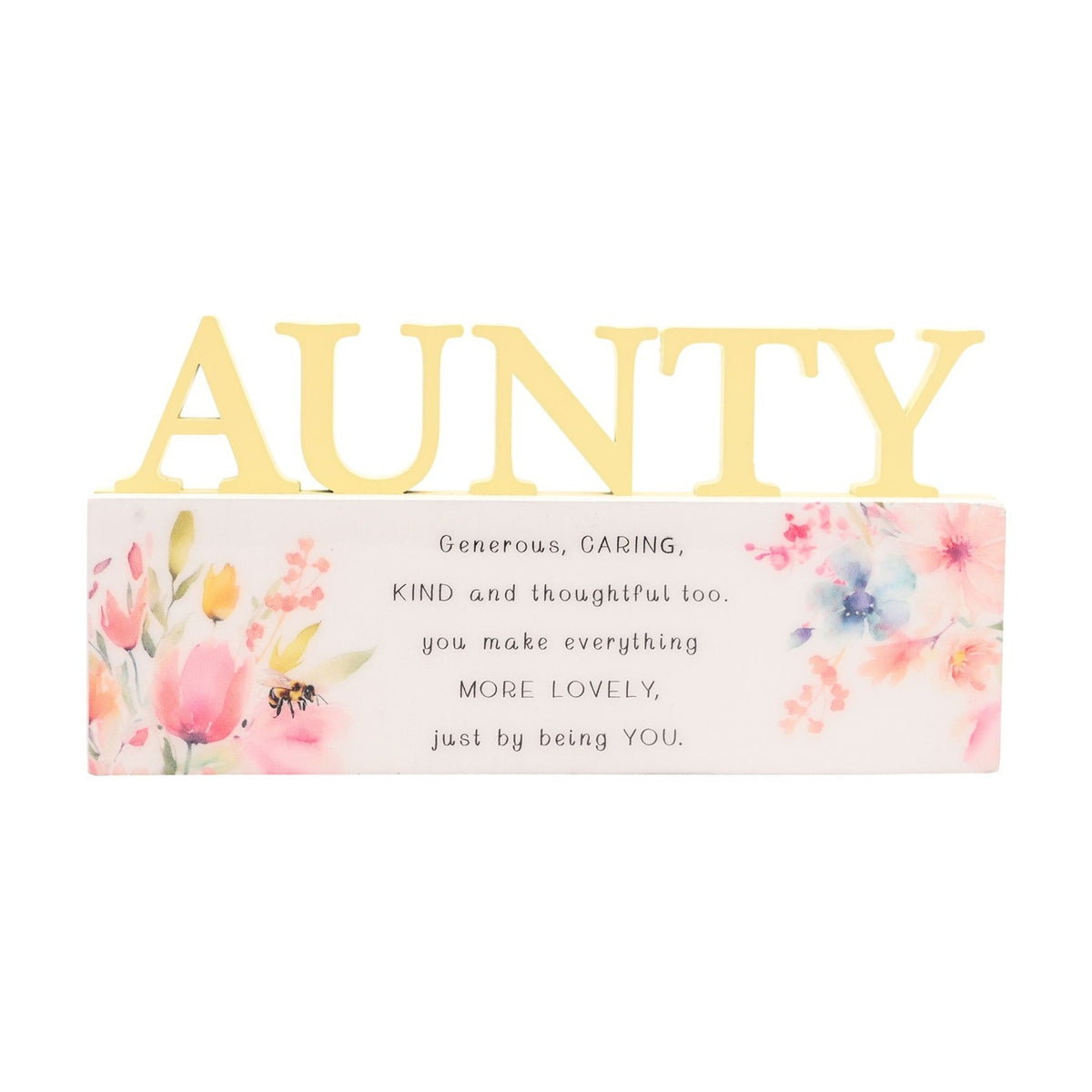 Aunty Floral Verse Word Wooden Wall Art - Yellow & White