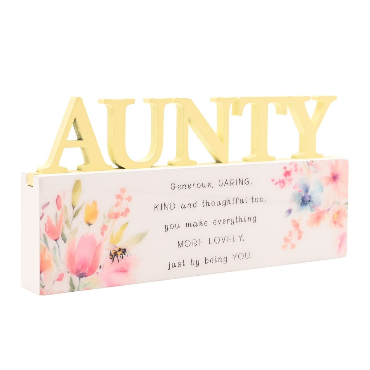 Aunty Floral Verse Word Wooden Wall Art - Yellow & White
