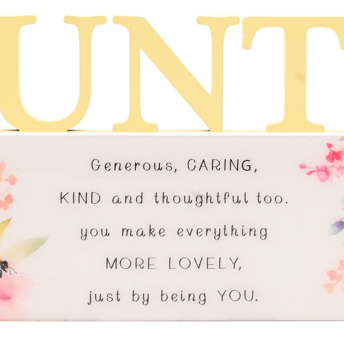 Aunty Floral Verse Word Wooden Wall Art - Yellow & White