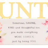 Aunty Floral Verse Word Wooden Wall Art - Yellow & White