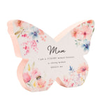 Mum Floral Butterfly Wooden Mantel Decoration - White