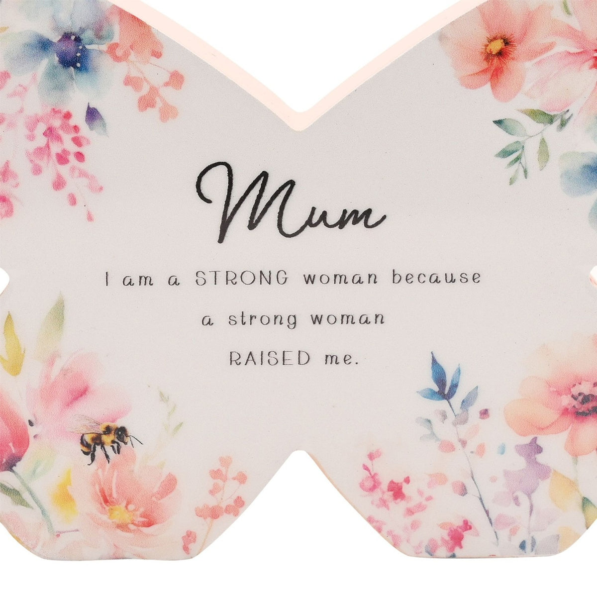 Mum Floral Butterfly Wooden Mantel Decoration - White