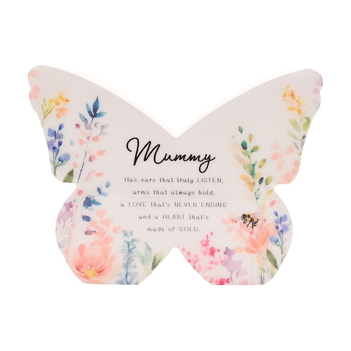 Mummy Floral Butterfly Wooden Mantel Decoration - White