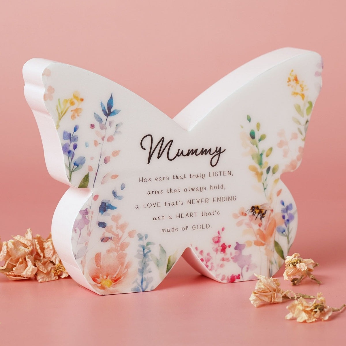 Mummy Floral Butterfly Wooden Mantel Decoration - White