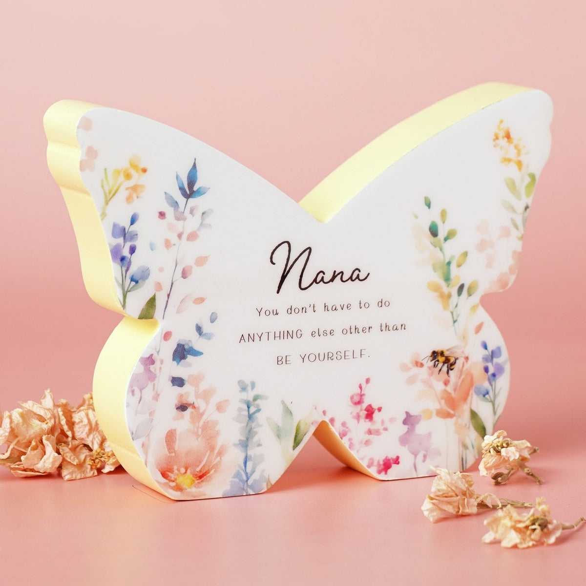 Nana Floral Butterfly Wooden Mantel Decoration - White & Yellow