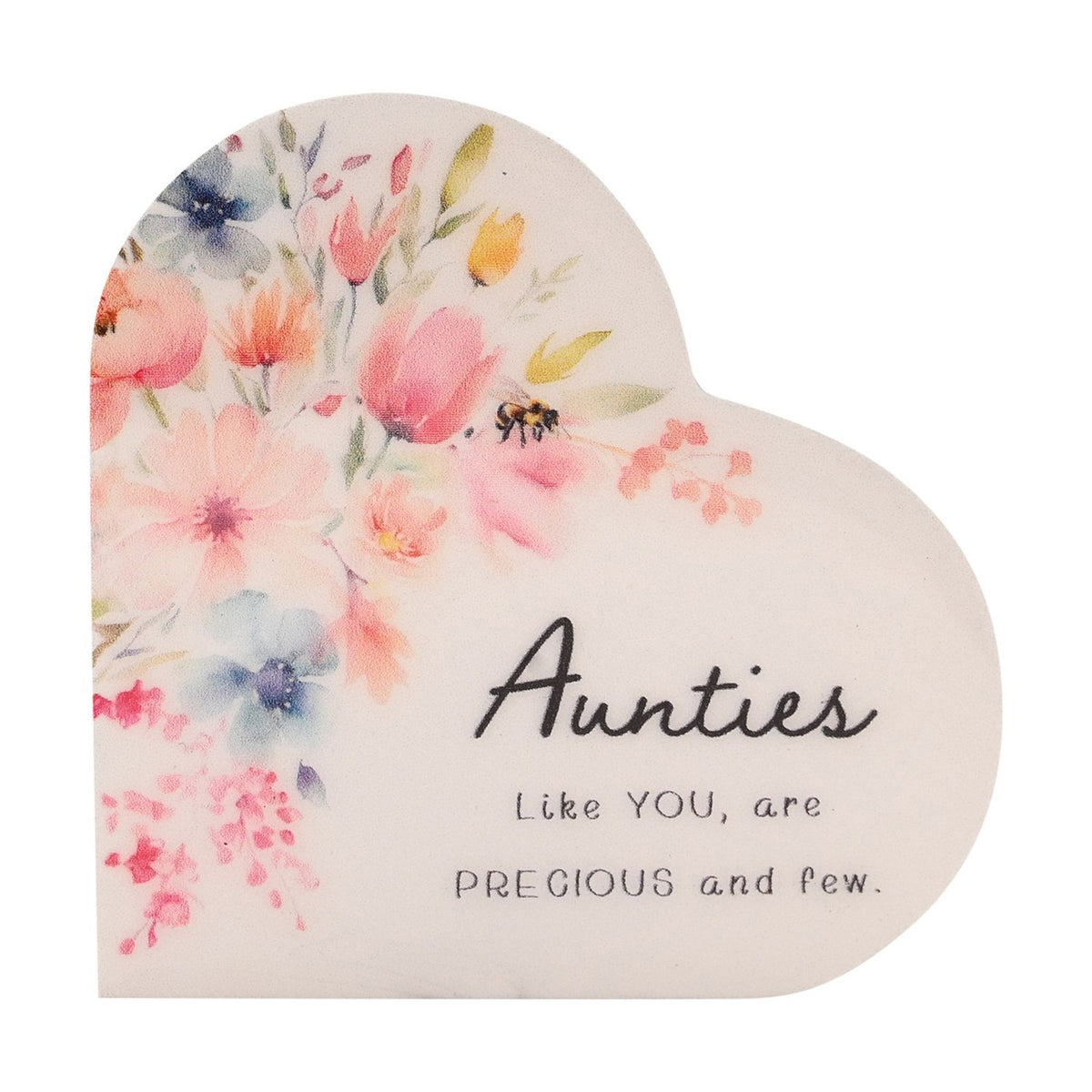 Auntie Floral Heart Freestanding Mini Wooden Plaque - White