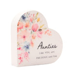 Auntie Floral Heart Freestanding Mini Wooden Plaque - White