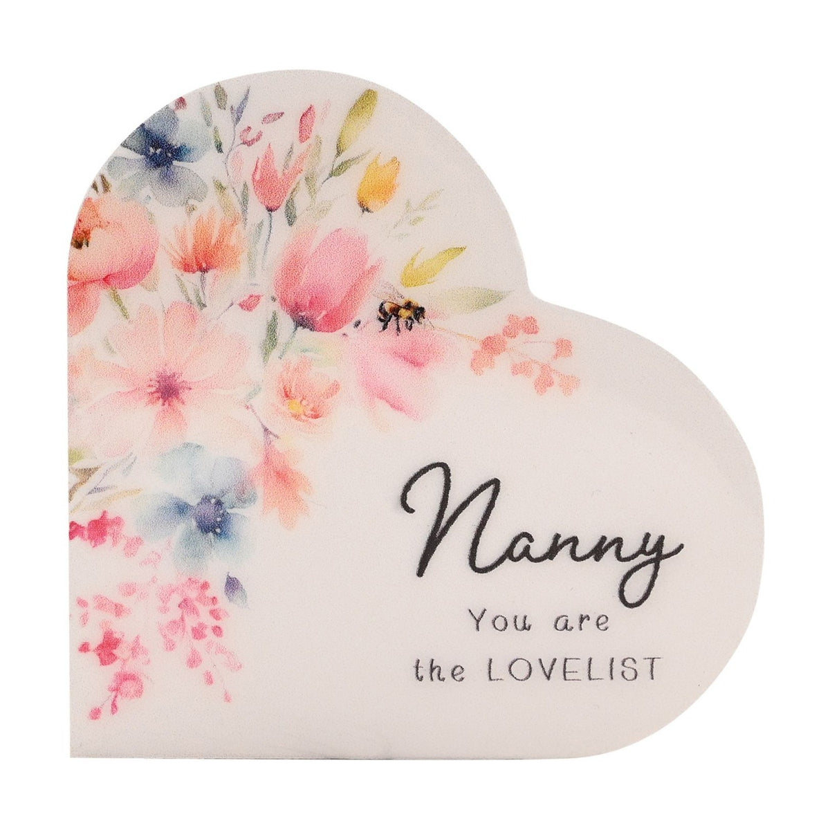 Nanny Watercolour Floral Mini Wooden Heart Plaque - White