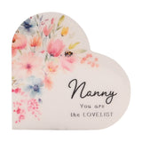 Nanny Watercolour Floral Mini Wooden Heart Plaque - White