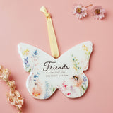 Friends Floral Butterfly Hanging Wooden Decoration - White