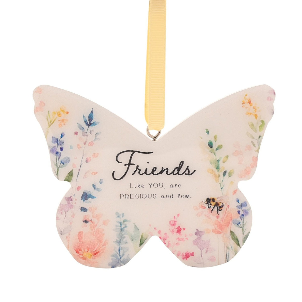Friends Floral Butterfly Hanging Wooden Decoration - White