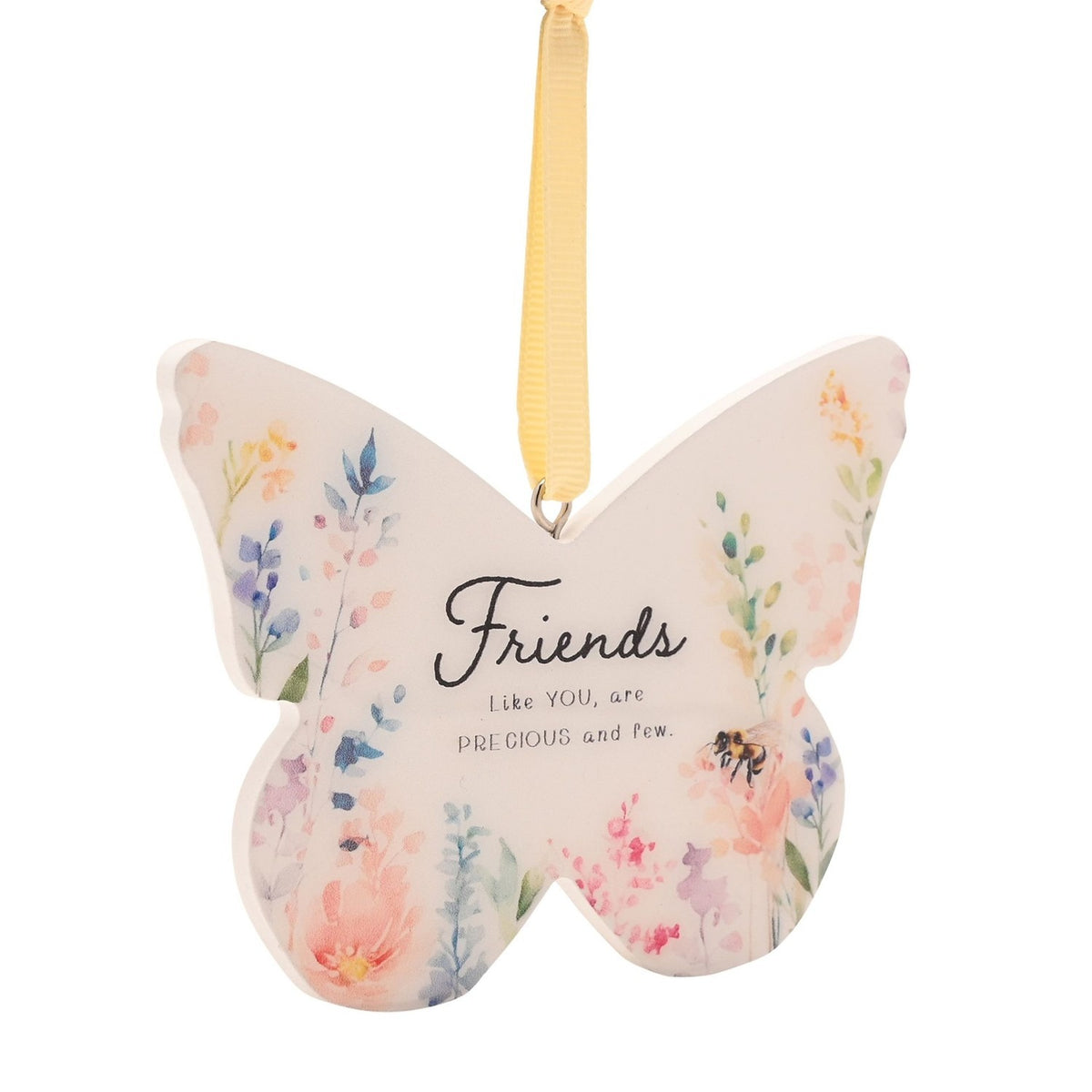 Friends Floral Butterfly Hanging Wooden Decoration - White