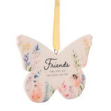 Friends Floral Butterfly Hanging Wooden Decoration - White