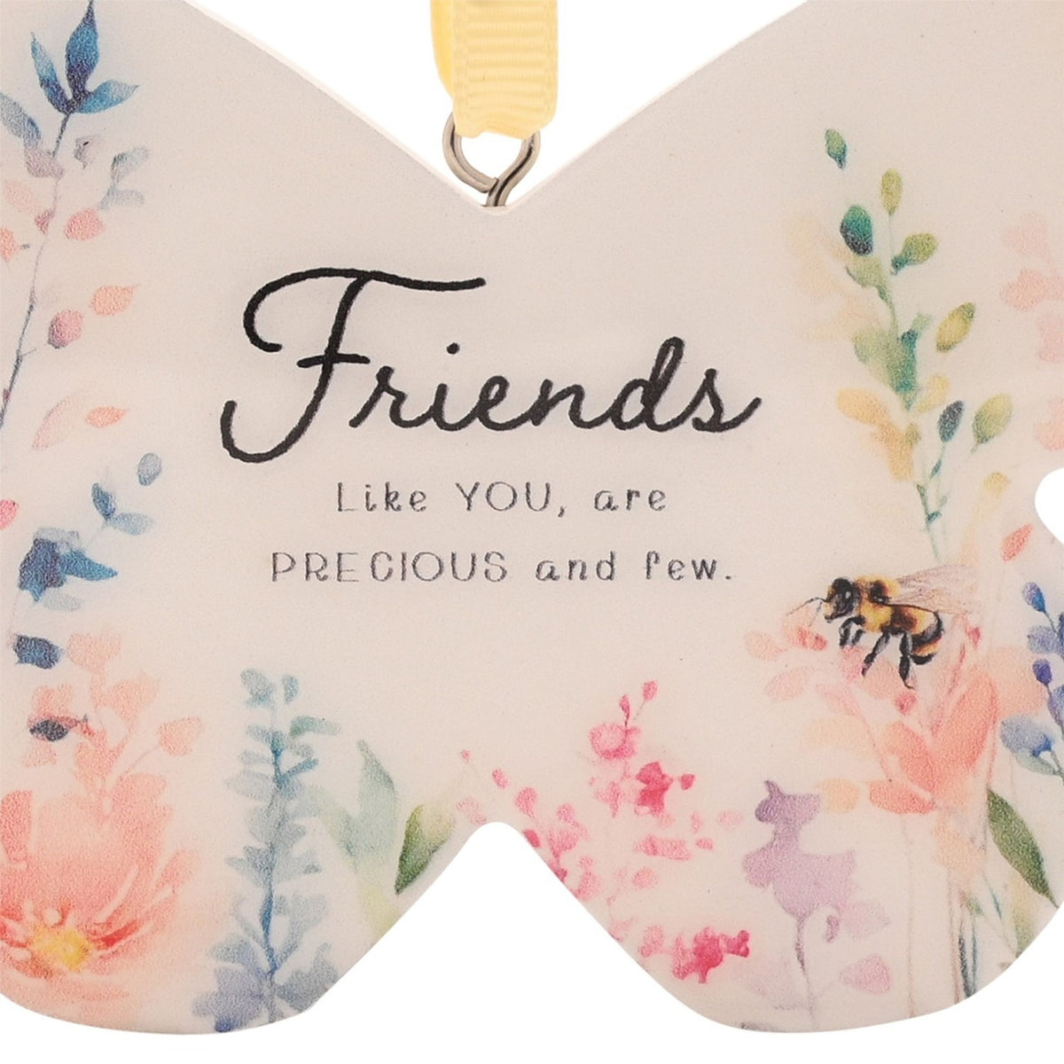 Friends Floral Butterfly Hanging Wooden Decoration - White