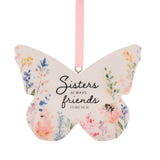 Sisters Floral Butterfly Hanging Wooden Decoration - White