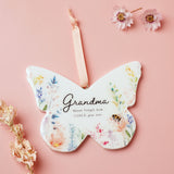 Grandma Floral Butterfly Wooden Hanging Decoration - White