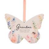 Grandma Floral Butterfly Wooden Hanging Decoration - White