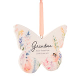Grandma Floral Butterfly Wooden Hanging Decoration - White