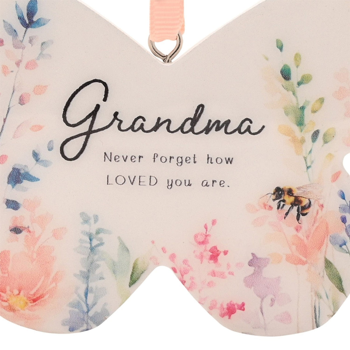 Grandma Floral Butterfly Wooden Hanging Decoration - White