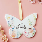 Lovely Floral Butterfly Hanging Wooden Decoration - White