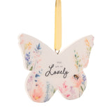 Lovely Floral Butterfly Hanging Wooden Decoration - White