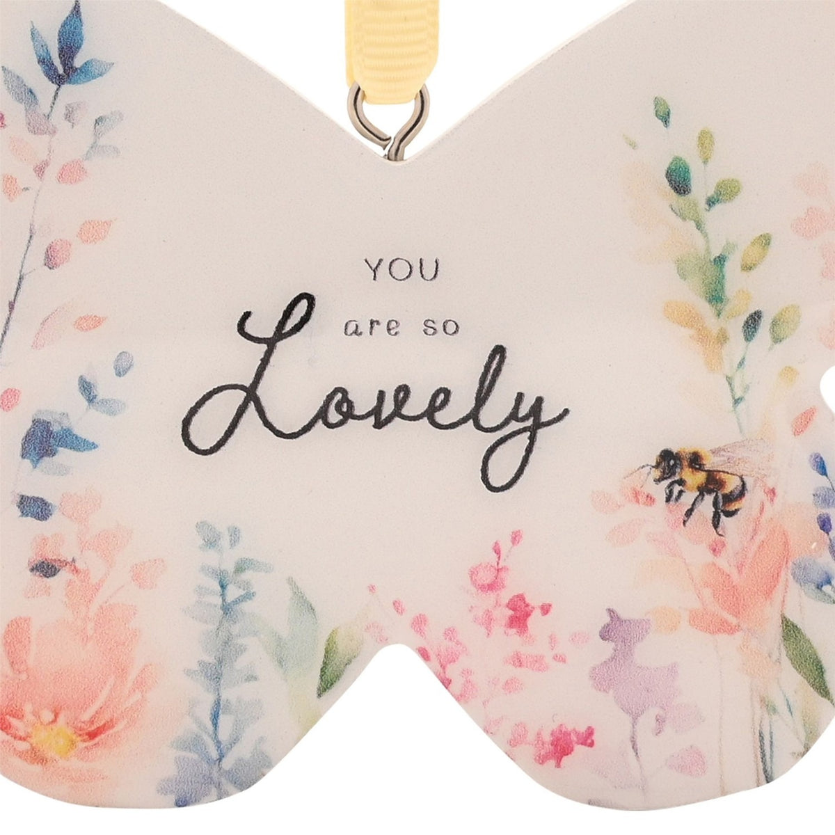 Lovely Floral Butterfly Hanging Wooden Decoration - White