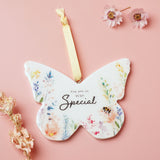 Special Floral Butterfly Hanging Wooden Decoration - White