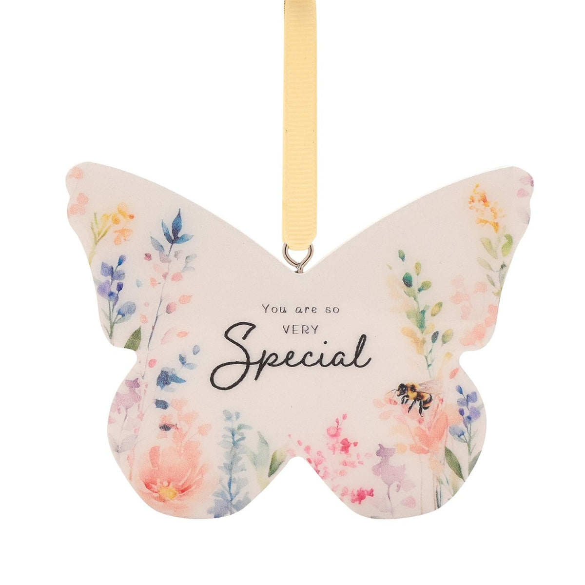 Special Floral Butterfly Hanging Wooden Decoration - White