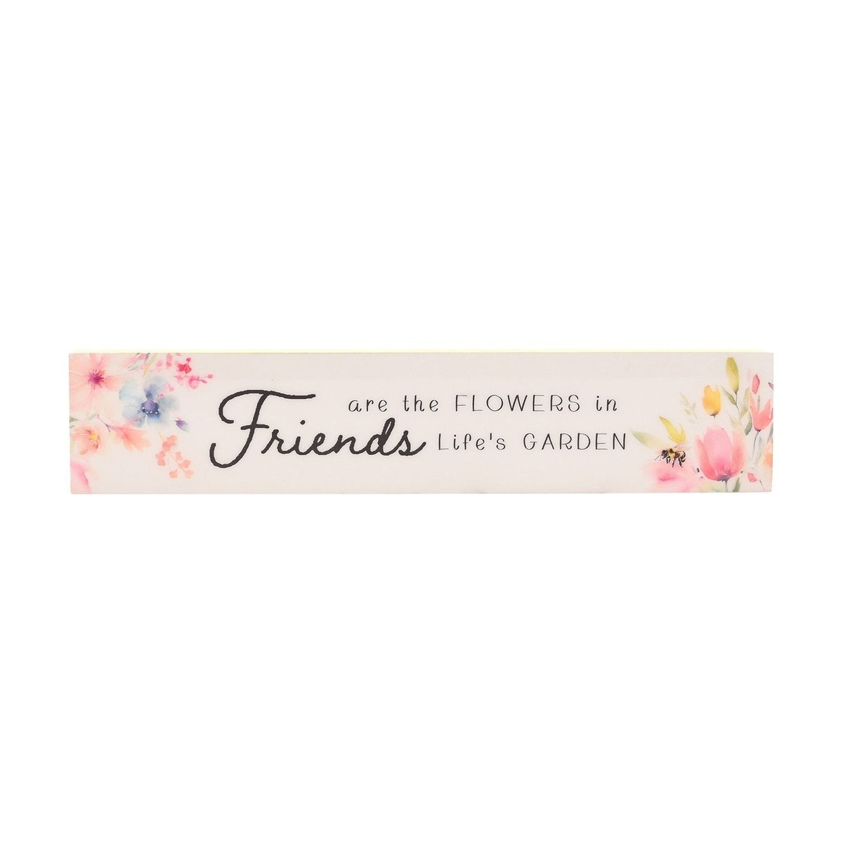 Friends Watercolour Floral Skinny Wooden Plaque - Yellow