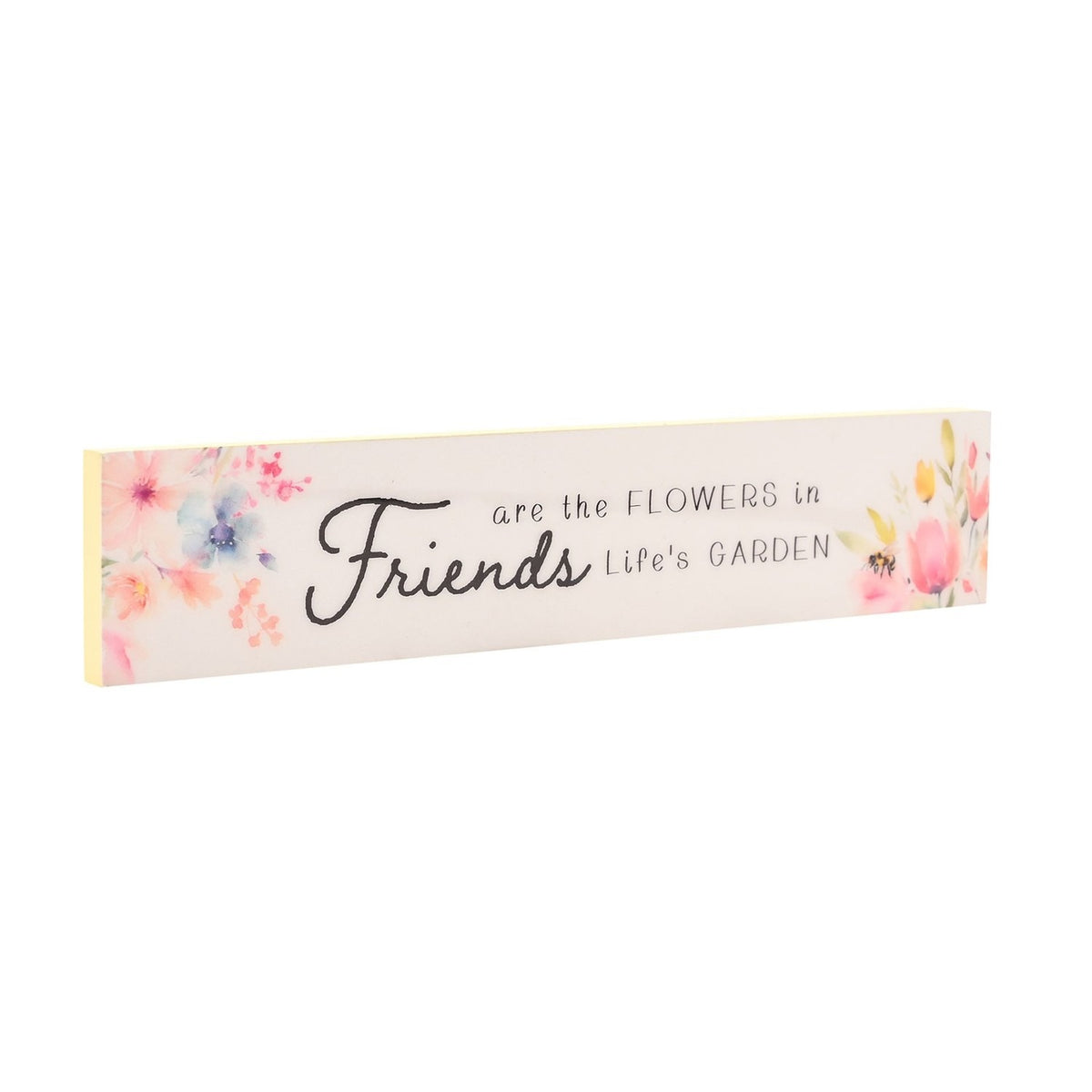 Friends Watercolour Floral Skinny Wooden Plaque - Yellow