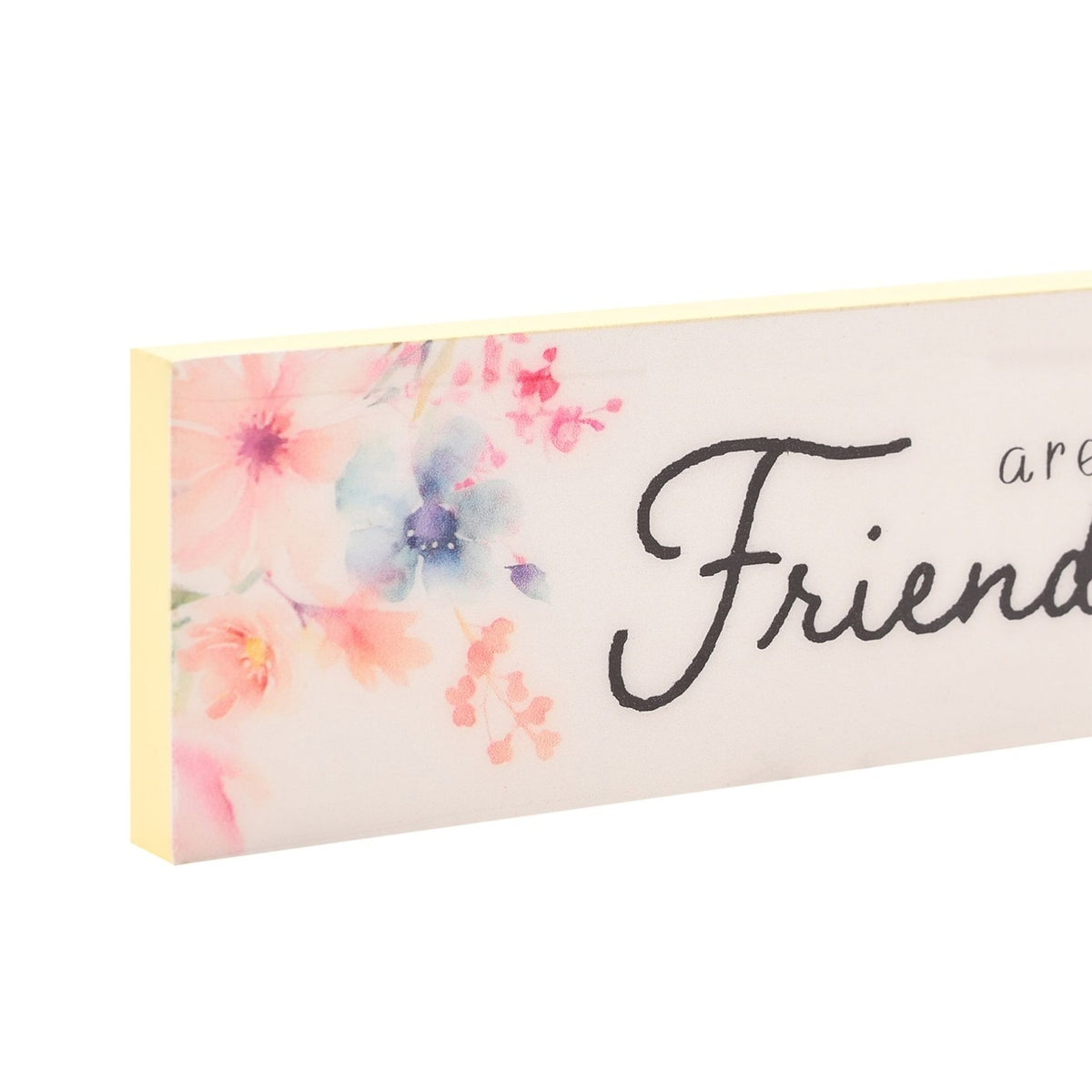 Friends Watercolour Floral Skinny Wooden Plaque - Yellow