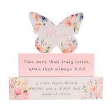 Mum Floral Butterfly Wooden Stacking Plaque - Pink & White